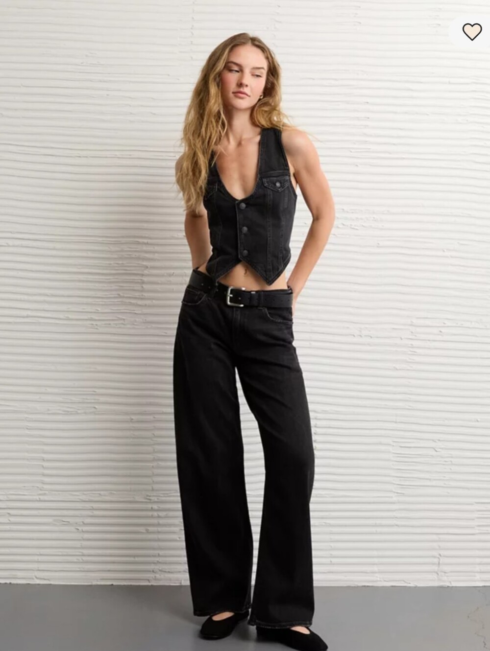 American Eagle Black Denim Crop Vest Size XS NWT - Picture 3 of 7